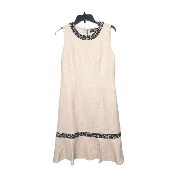 Karl Lagerfeld Paris Flounce Lace Trim Tweed Sheath Dress Blush New Size 8 - Picture 3 of 9